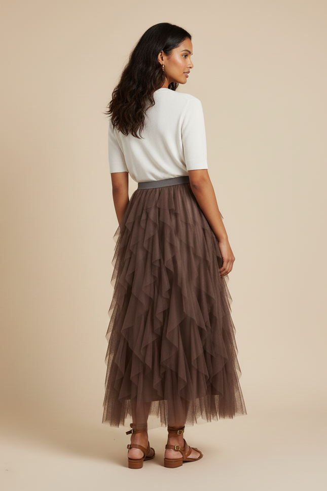 Jupe Longue Tulle Volantée Chic