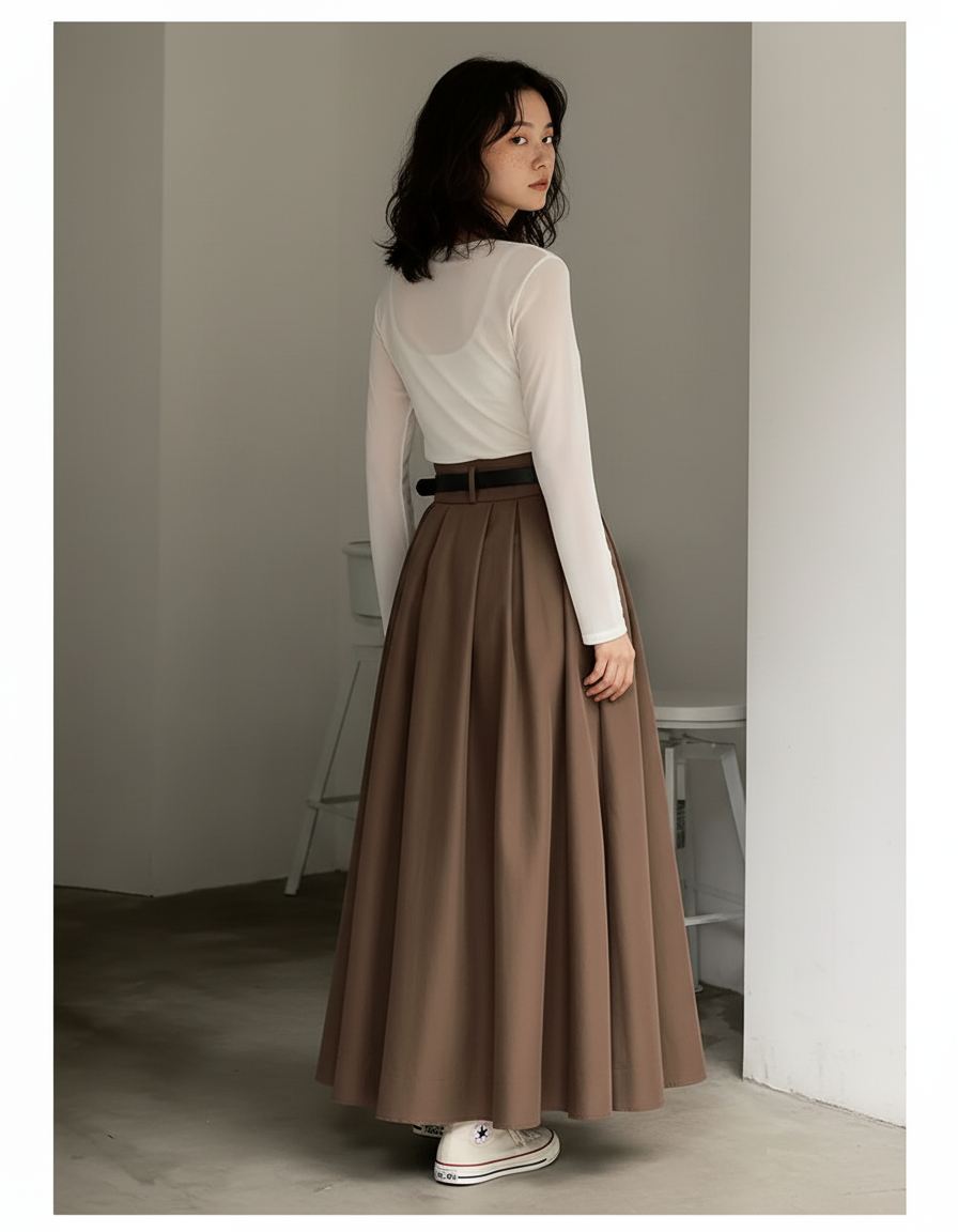 Jupe Longue Marron Fluide Élégante