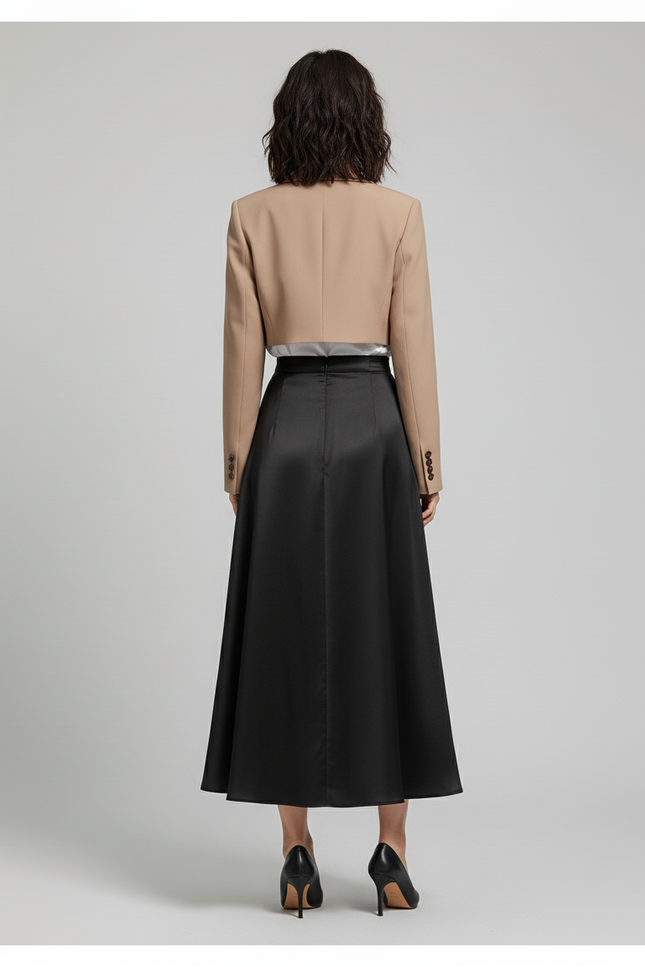 Jupe Longue Noire Satinée Élégante Tendance