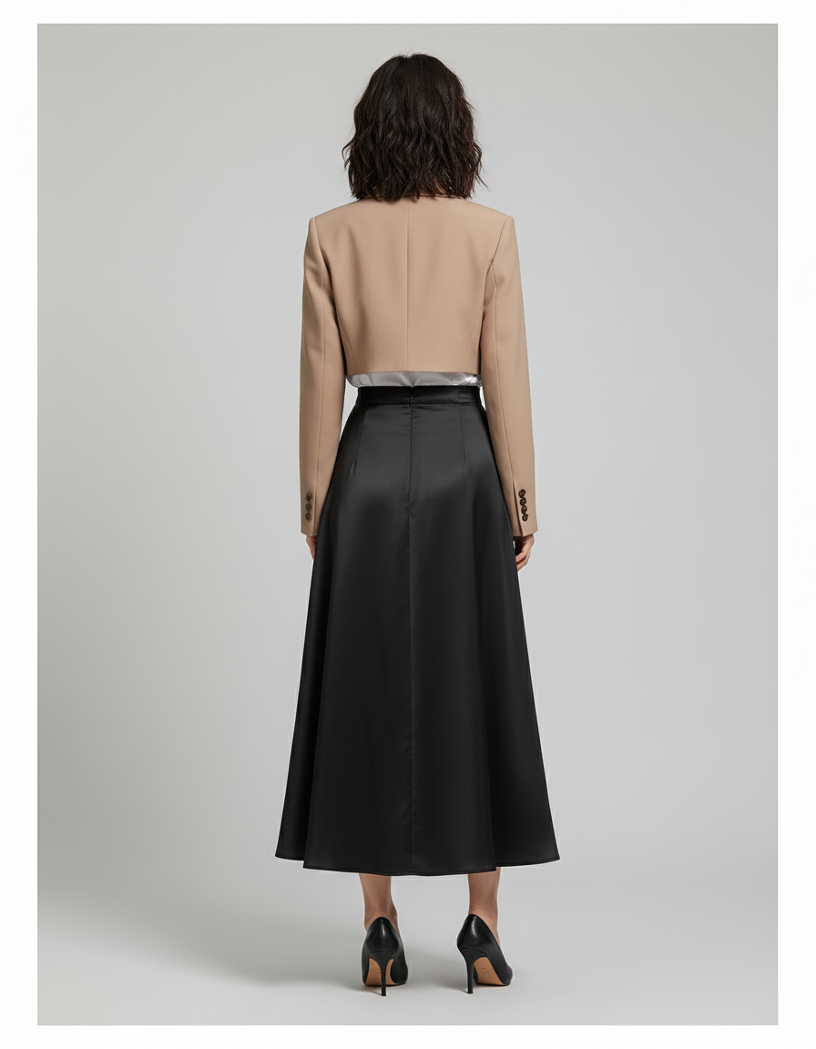 Jupe Longue Noire Satinée Élégante Tendance