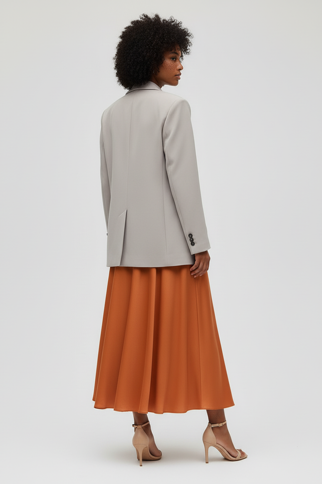 Jupe Longue Terracotta Satin Élégante