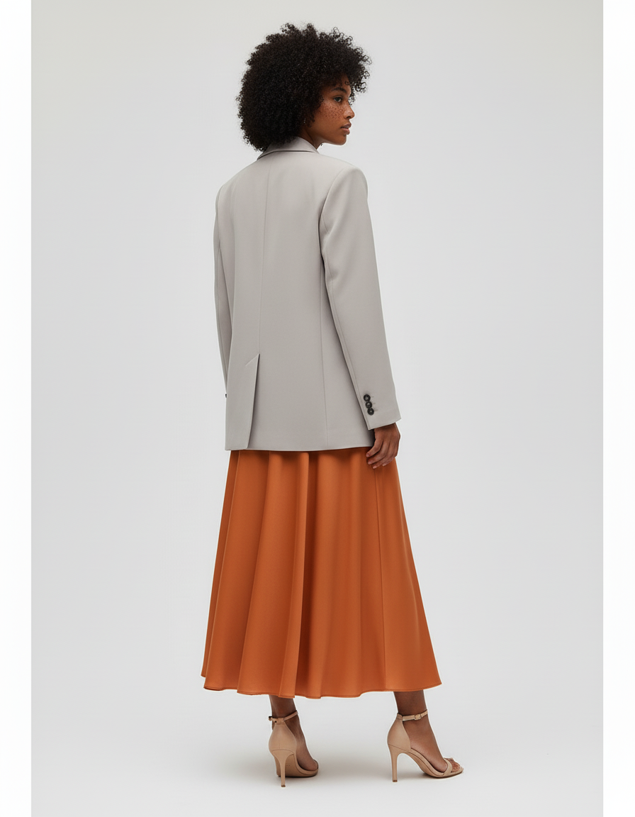 Jupe Longue Terracotta Satin Élégante