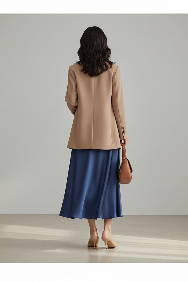 Jupe Longue Bleue Satinée Élégante