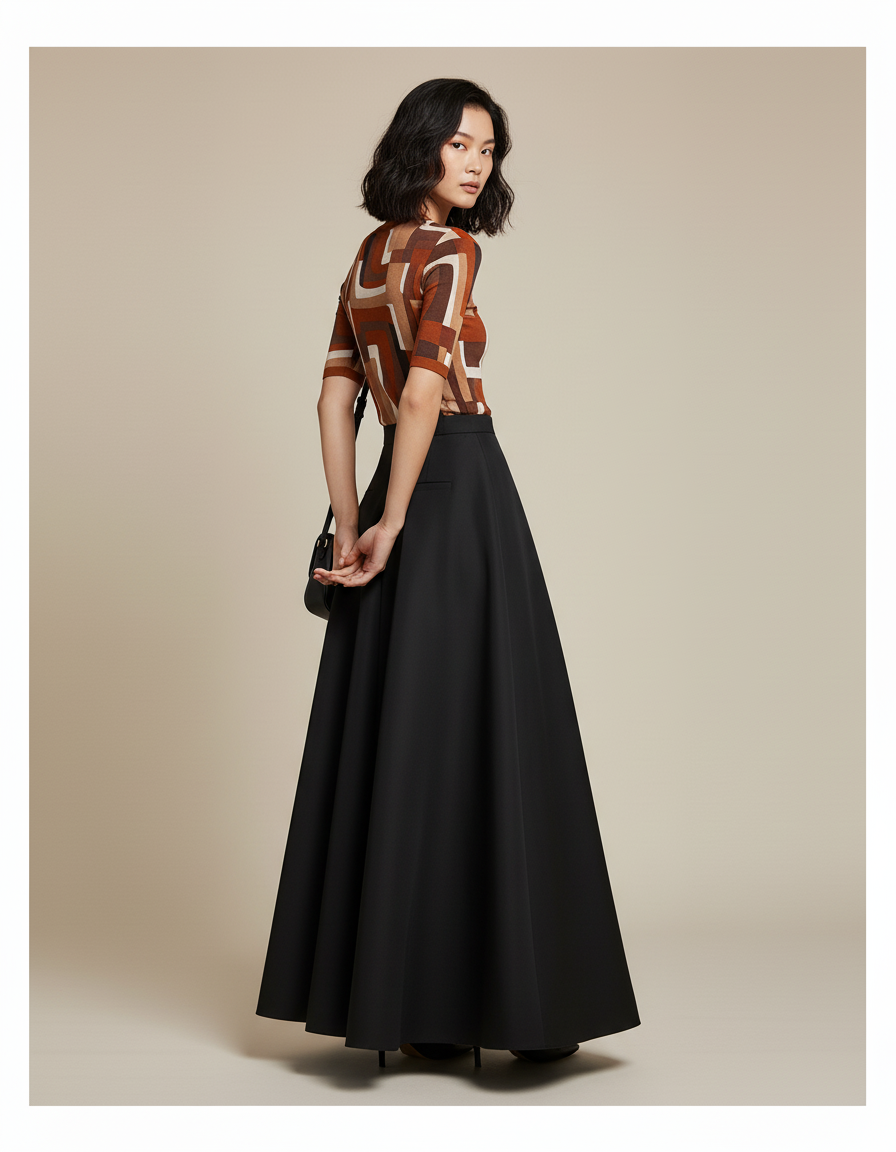 Jupe Longue Noire Satin Élégante