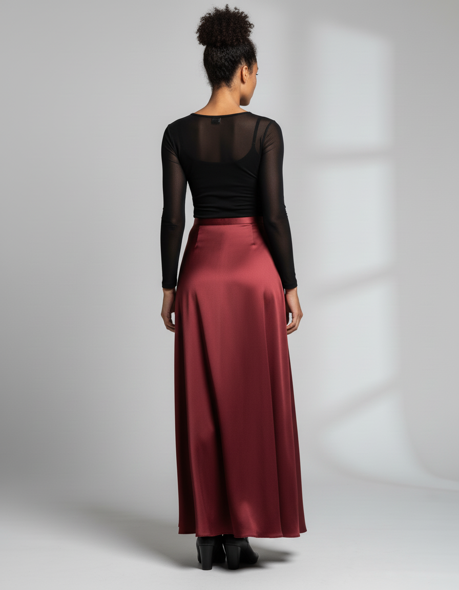 Jupe Longue Satin Bordeaux Élégante