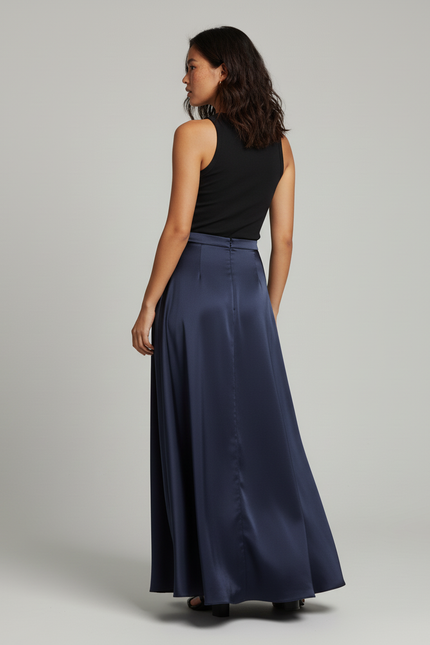 Jupe Longue Bleue Satinée Élégante Femme