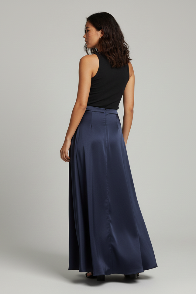 Jupe Longue Bleue Satinée Élégante Femme