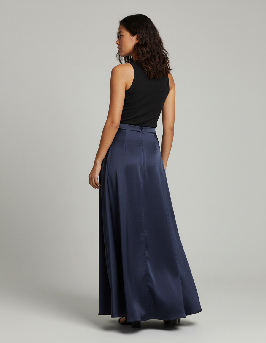 Jupe Longue Bleue Satinée Élégante Femme