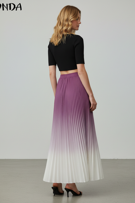Jupe Longue Plissée Dégradée Élégante