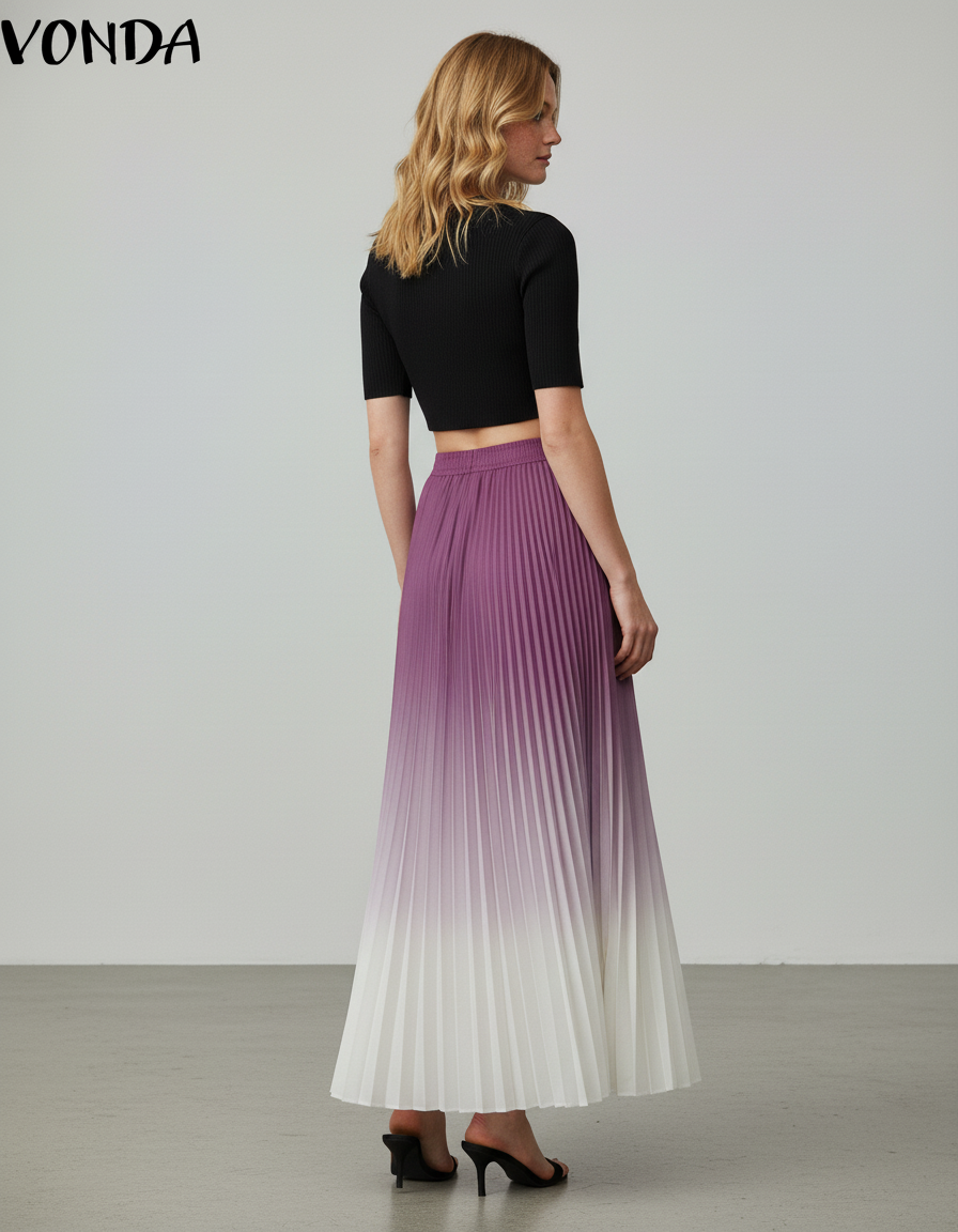 Jupe Longue Plissée Dégradée Élégante