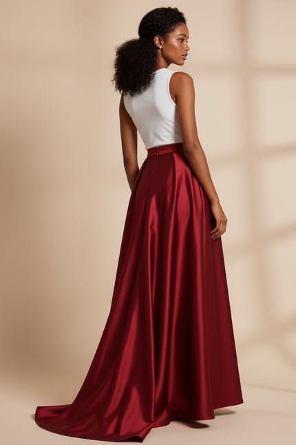 Jupe Longue Satin Bordeaux Élégante Chic