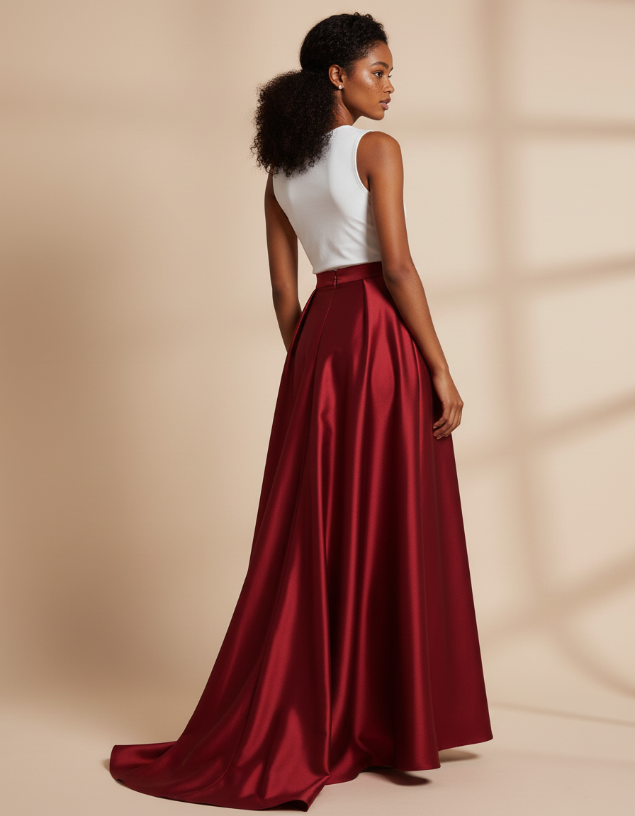 Jupe Longue Satin Bordeaux Élégante Chic