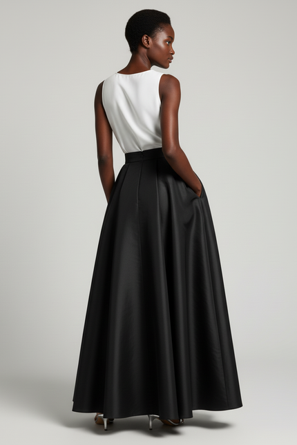 Jupe Longue Noire Satinée Élégante Femme