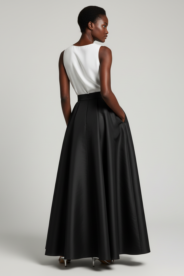 Jupe Longue Noire Satinée Élégante Femme