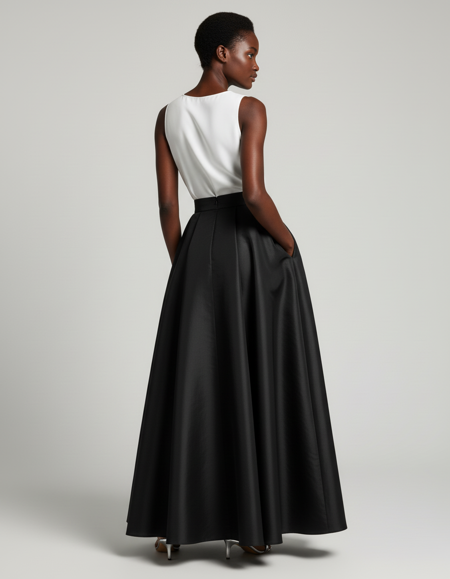 Jupe Longue Noire Satinée Élégante Femme