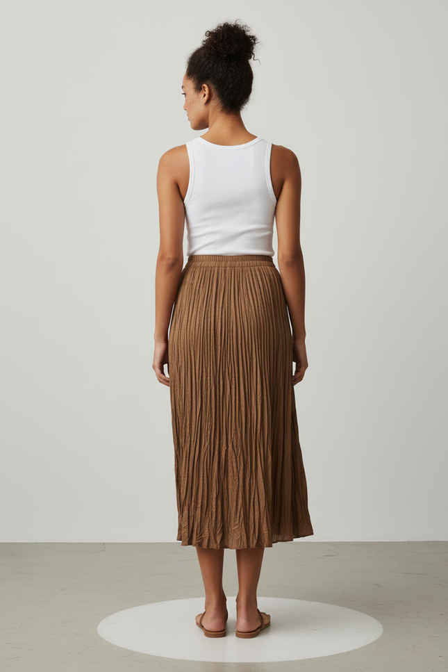 Jupe Longue Plissée Marron Fluide