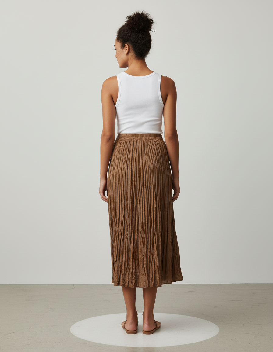 Jupe Longue Plissée Marron Fluide