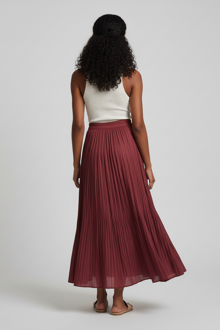 Jupe Longue Bordeaux Plissée Fluide