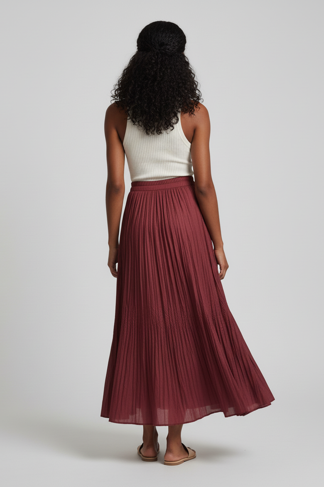 Jupe Longue Bordeaux Plissée Fluide