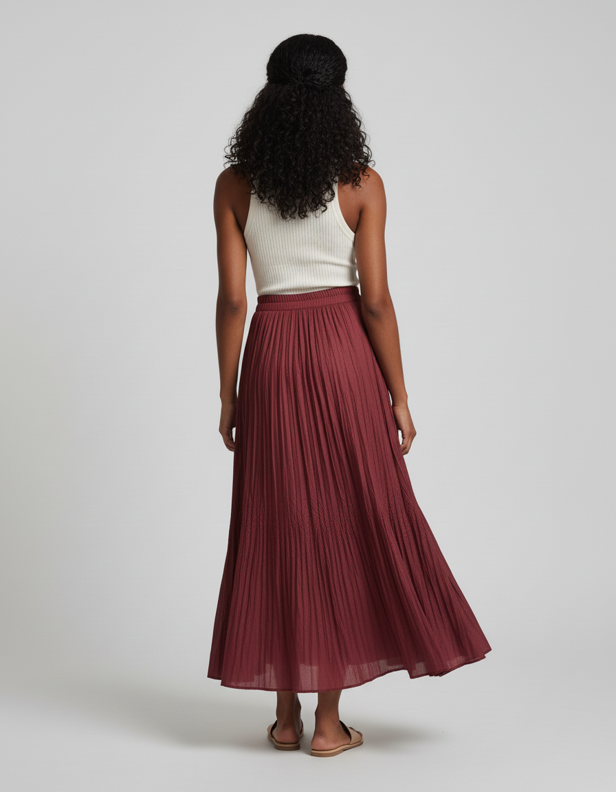 Jupe Longue Bordeaux Plissée Fluide