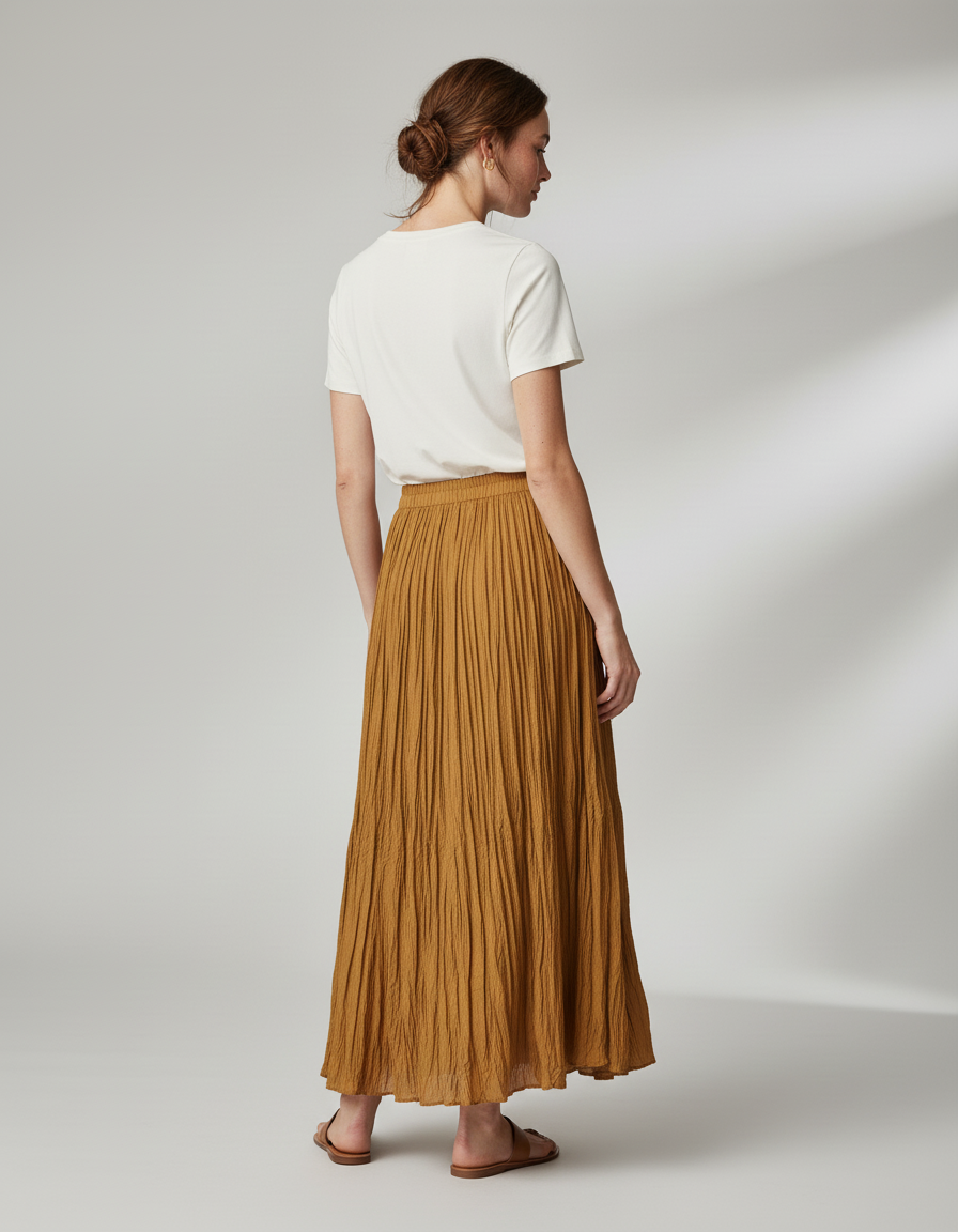 Jupe Plissée Longue Jaune