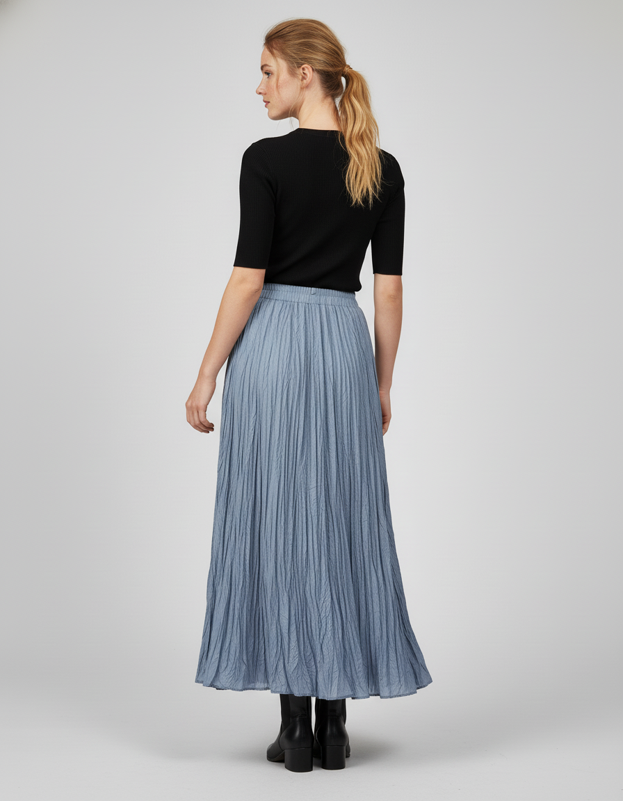 Jupe Longue Bleue Plissée Fluide