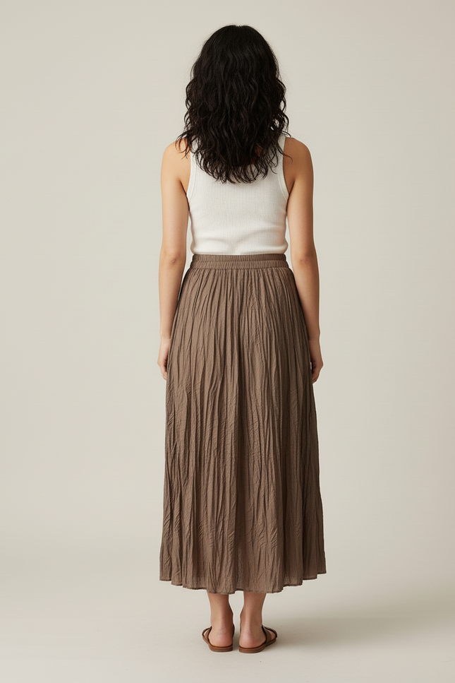 Jupe Longue Kaki Plissée Fluide