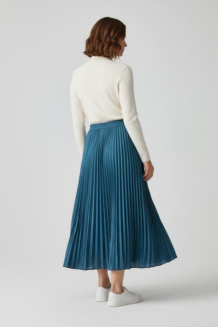 Jupe Longue Plissée Bleu Canard Fluide