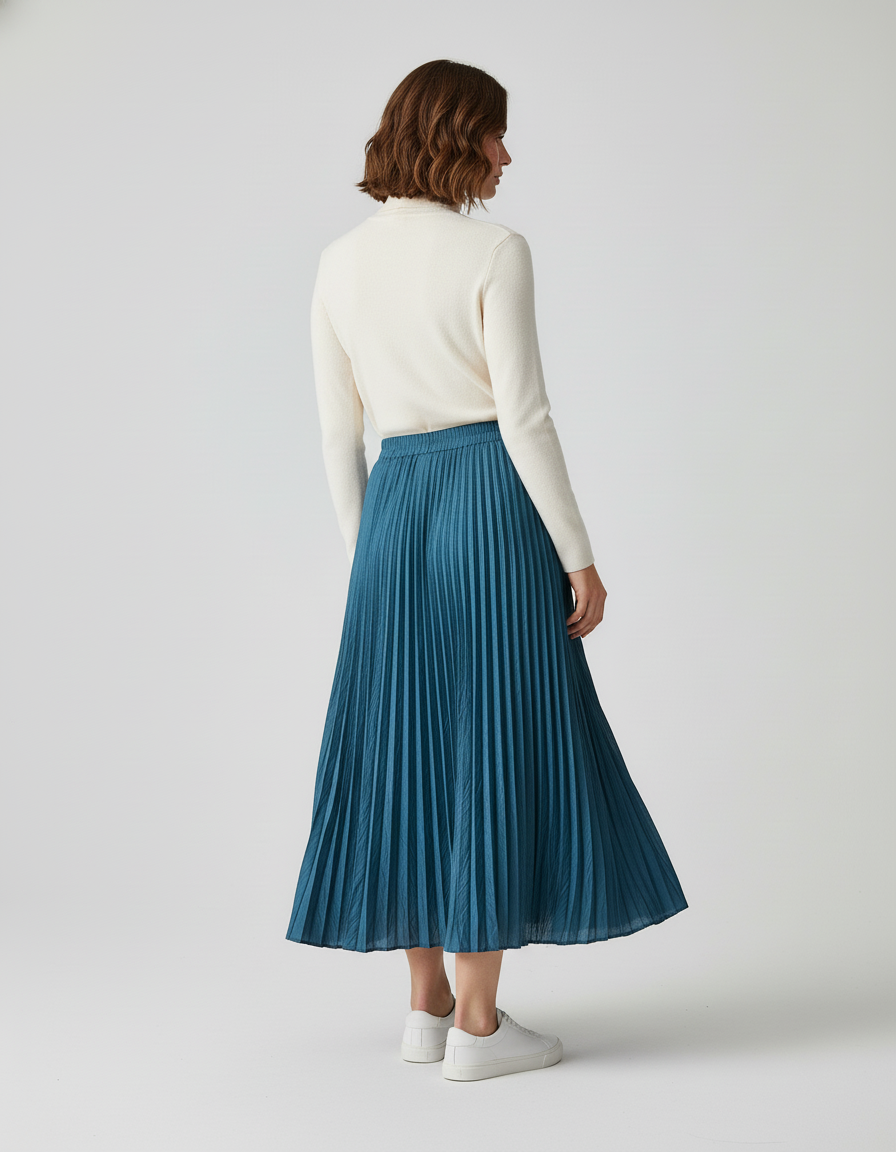 Jupe Longue Plissée Bleu Canard Fluide