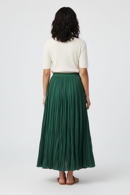 Jupe Longue Verte Plissée Fluide Femme