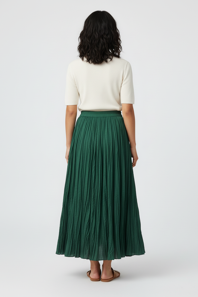 Jupe Longue Verte Plissée Fluide Femme