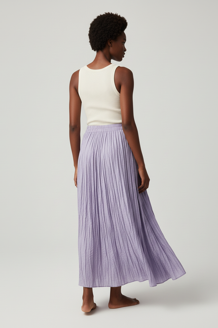 Jupe Longue Violette Plissée Décontractée
