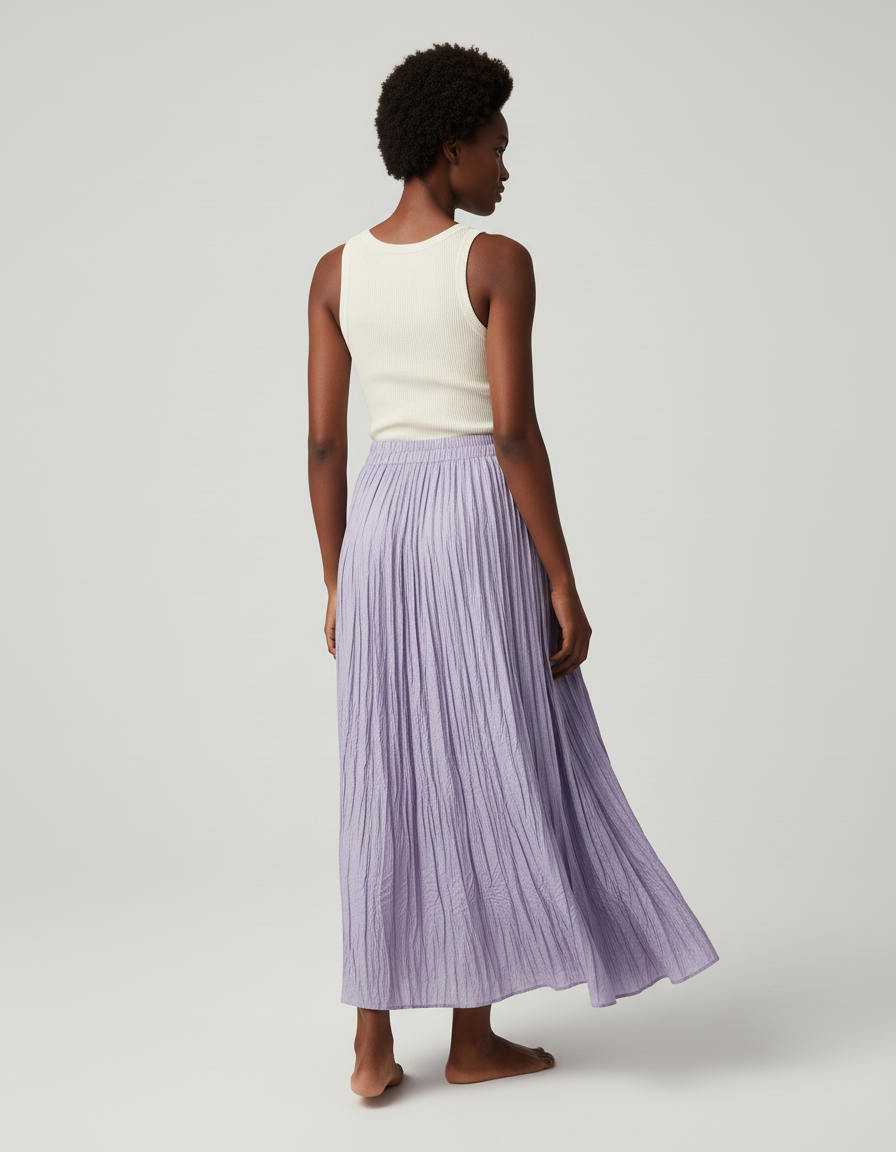Jupe Longue Violette Plissée Décontractée