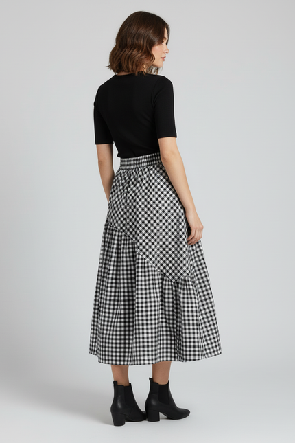 Jupe Longue À Carreaux Volants Chic