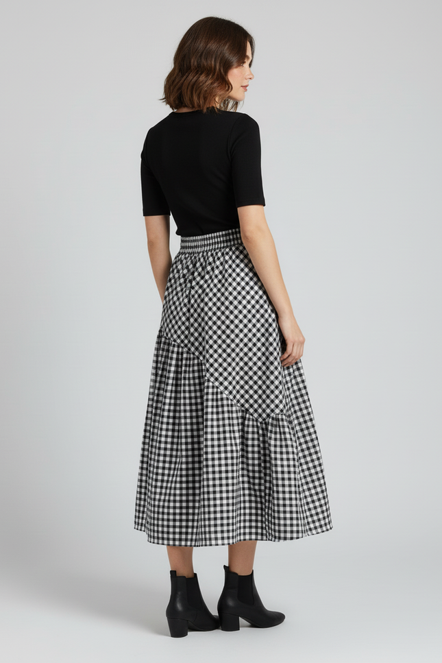 Jupe Longue À Carreaux Volants Chic