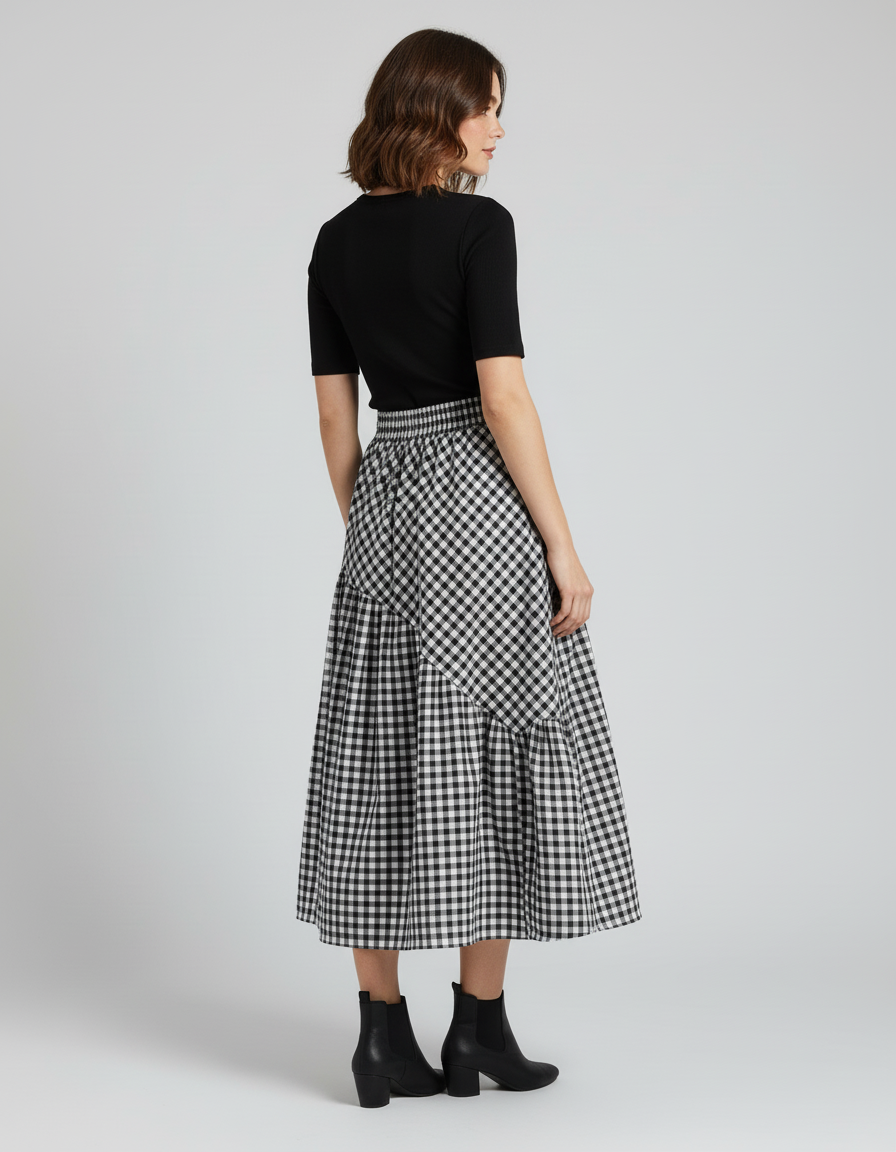 Jupe Longue À Carreaux Volants Chic