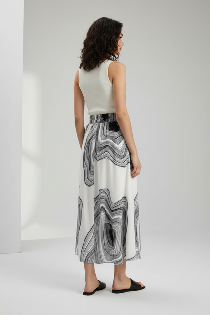 Jupe Longue Blanche Motif Abstrait Fluide