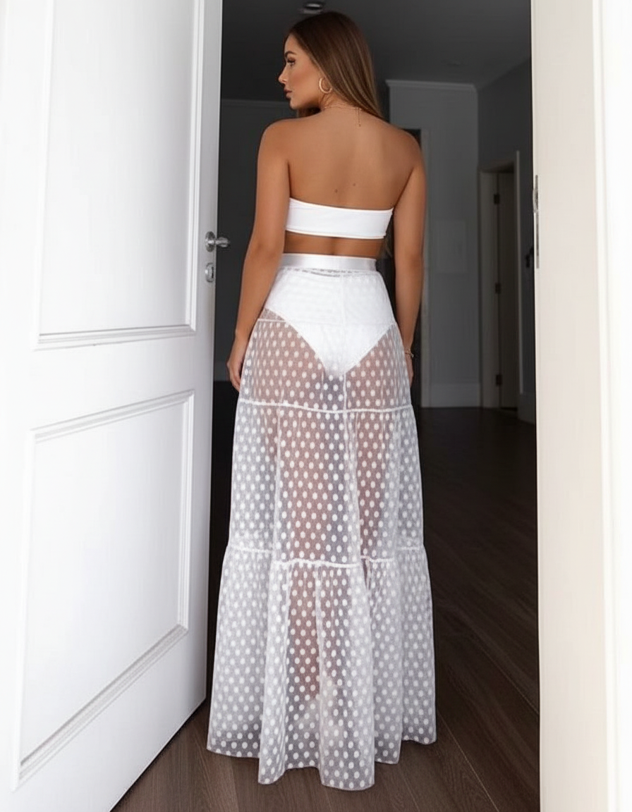 Jupe Longue Transparente À Pois Sexy
