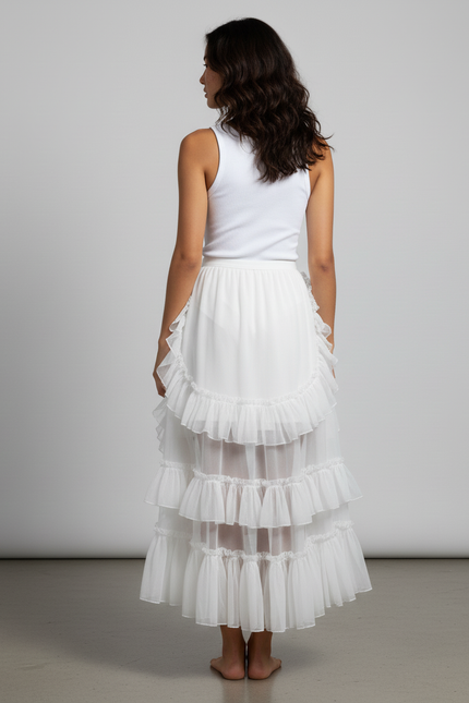 Jupe Longue Blanche Asymétrique Fluide