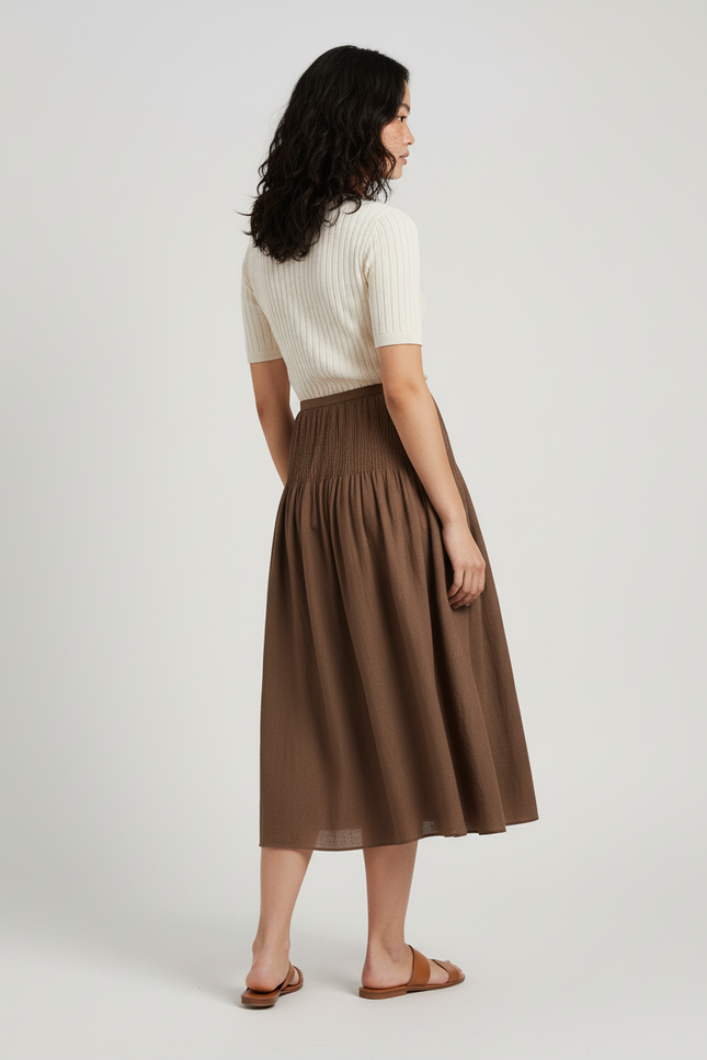 Jupe Longue Marron Fluide Élégante Mode