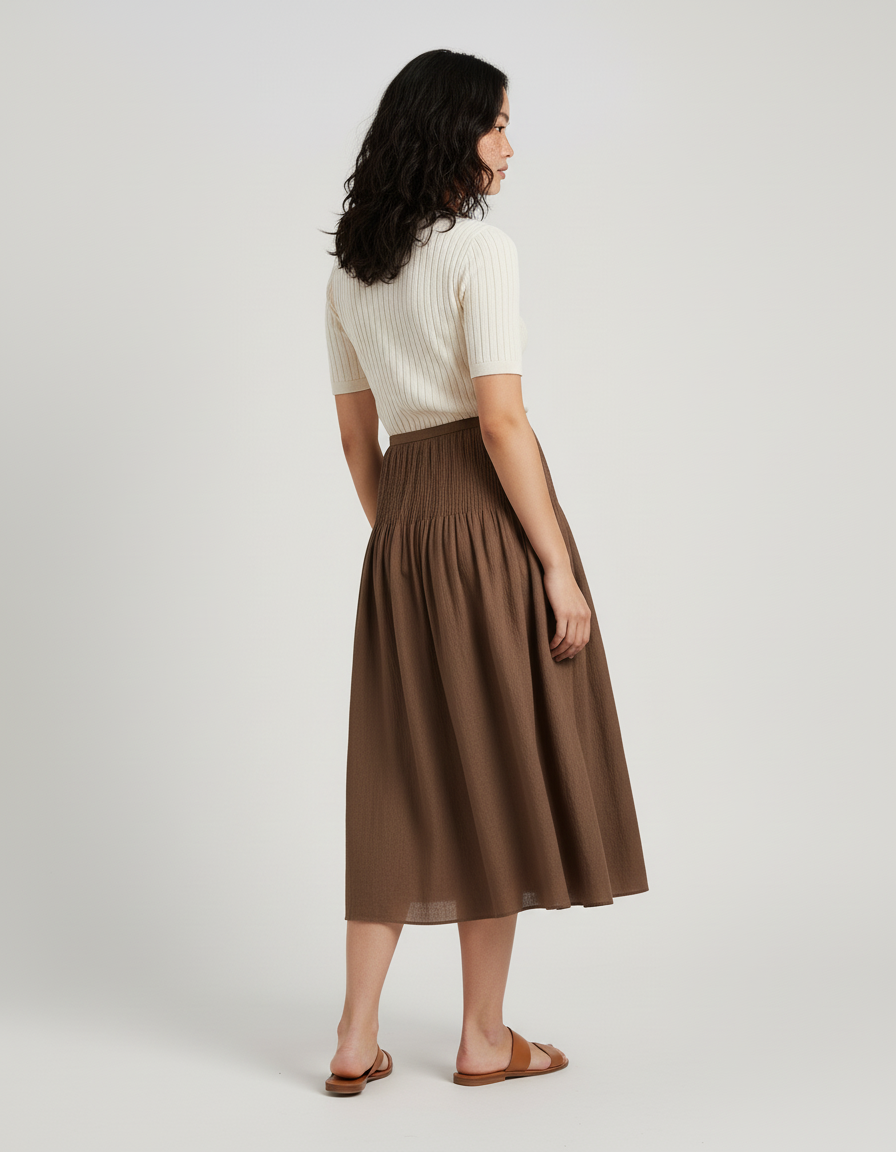 Jupe Longue Marron Fluide Élégante Mode