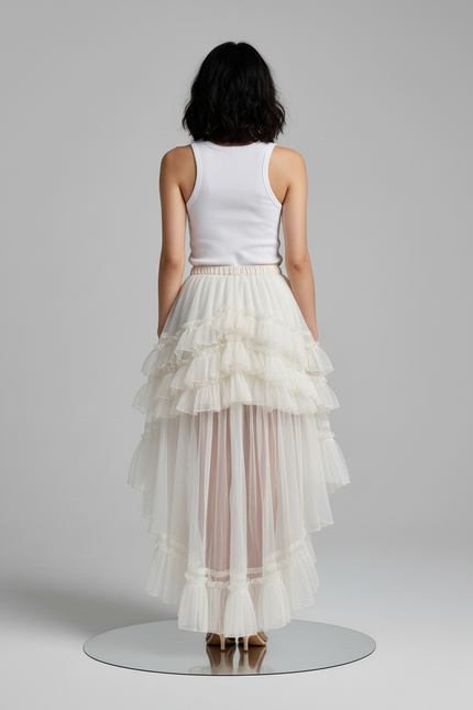 Jupe Longue Asymétrique Volants Chic