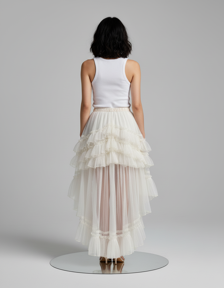 Jupe Longue Asymétrique Volants Chic