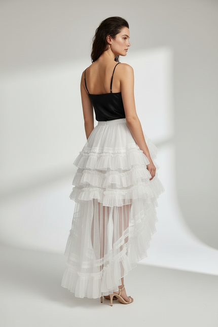 Jupe Longue Blanche À Volants Chic
