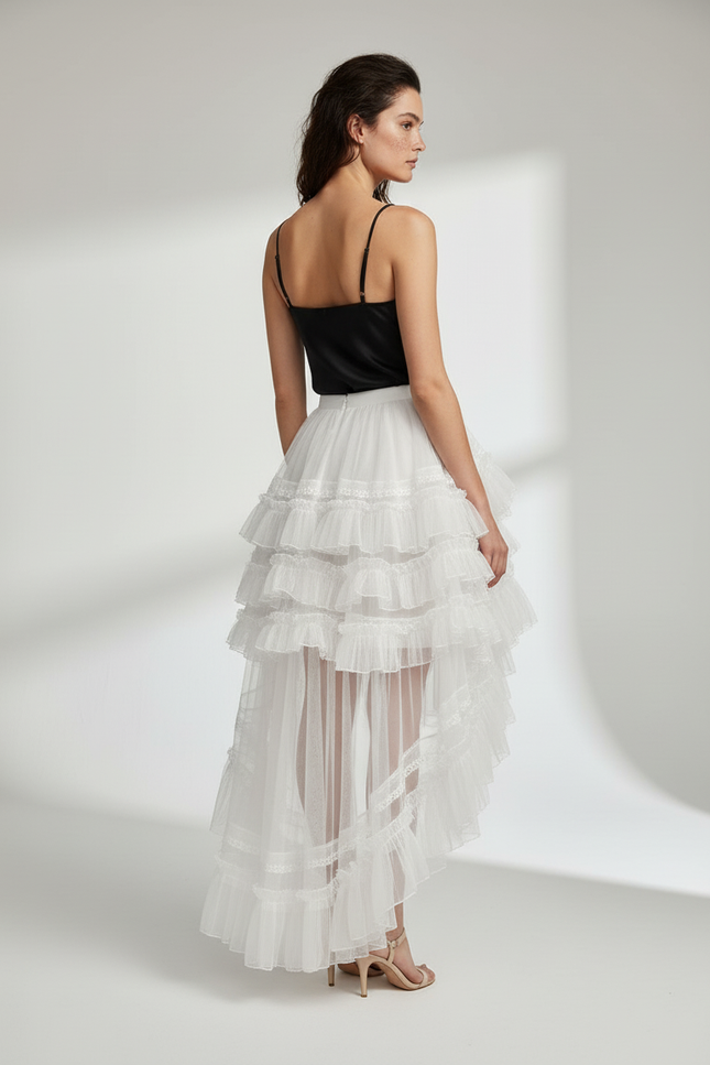 Jupe Longue Blanche À Volants Chic