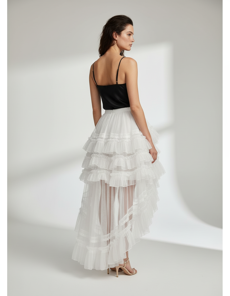 Jupe Longue Blanche À Volants Chic