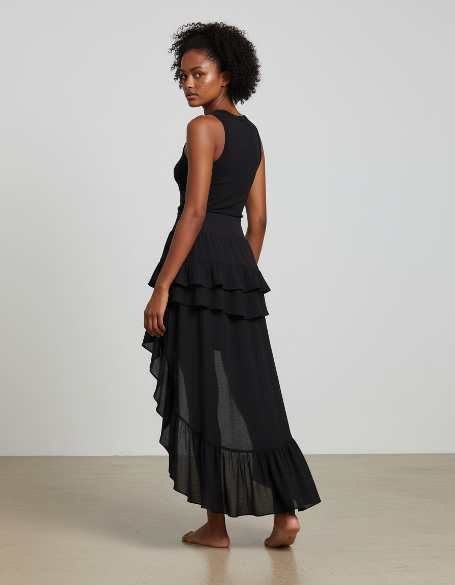 Jupe Longue Noire Volants Gothique