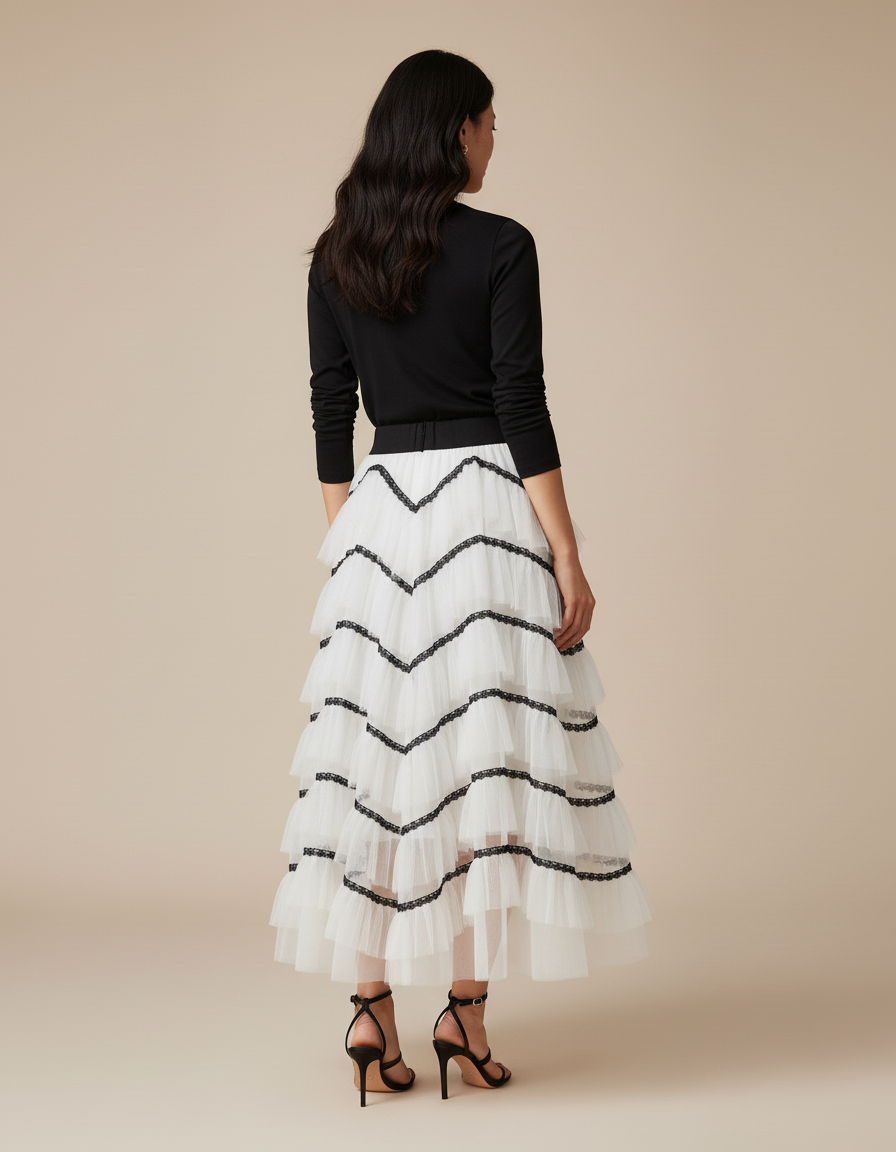 Jupe Longue Tulle Volantée Bicolore Chic