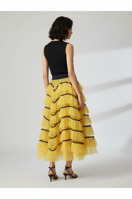 Jupe Longue Tulle Jaune