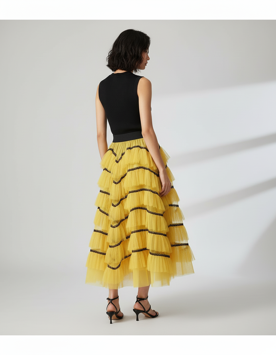 Jupe Longue Tulle Jaune